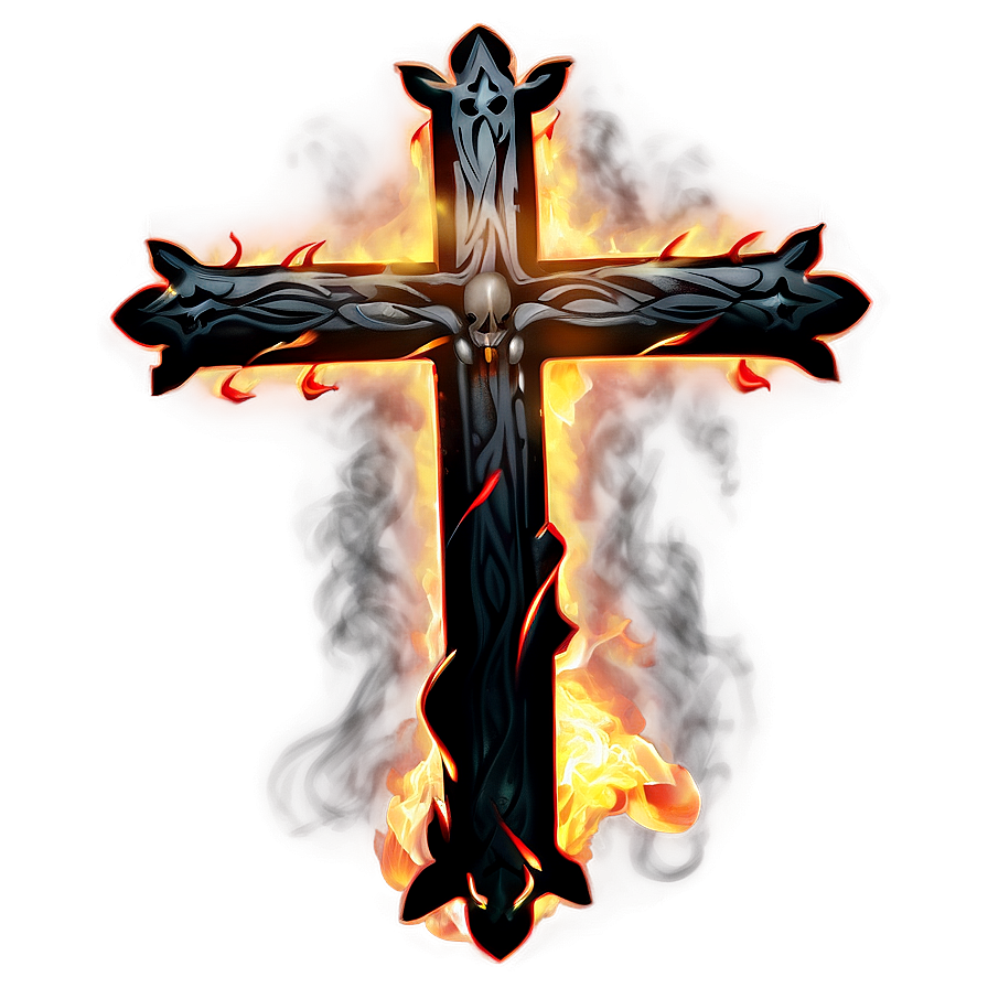 Fancy Cross In Fire Png 06292024