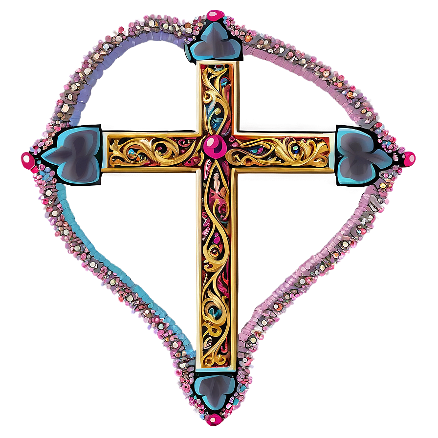 Fancy Cross In Heart Png 06292024