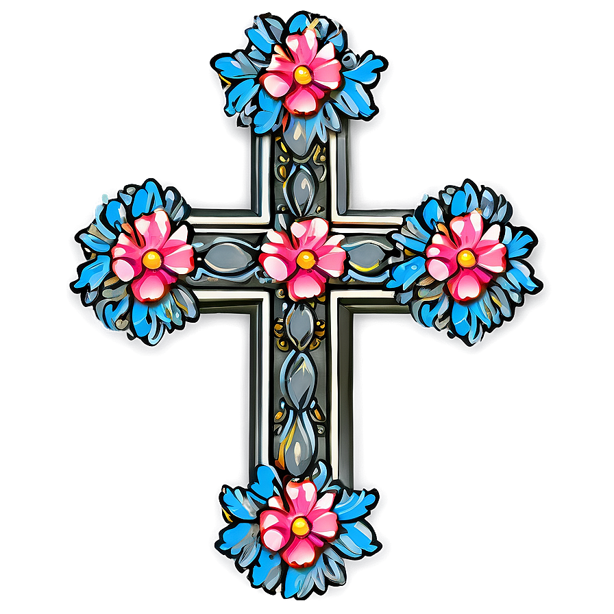 Fancy Cross With Flowers Png 26