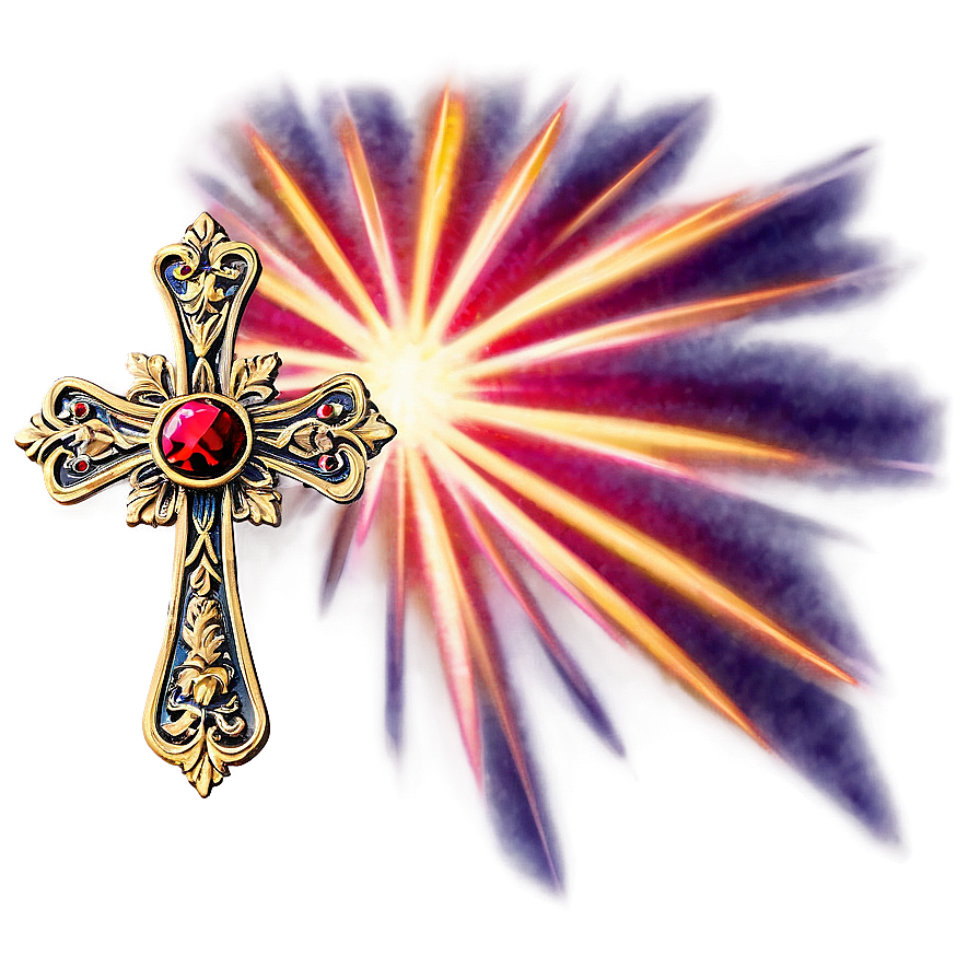 Fancy Cross With Sunburst Png Etk