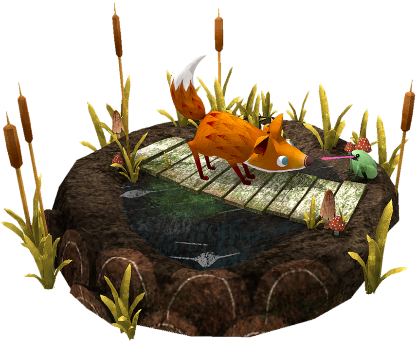 Fantasy Foxand Frogon Floating Island