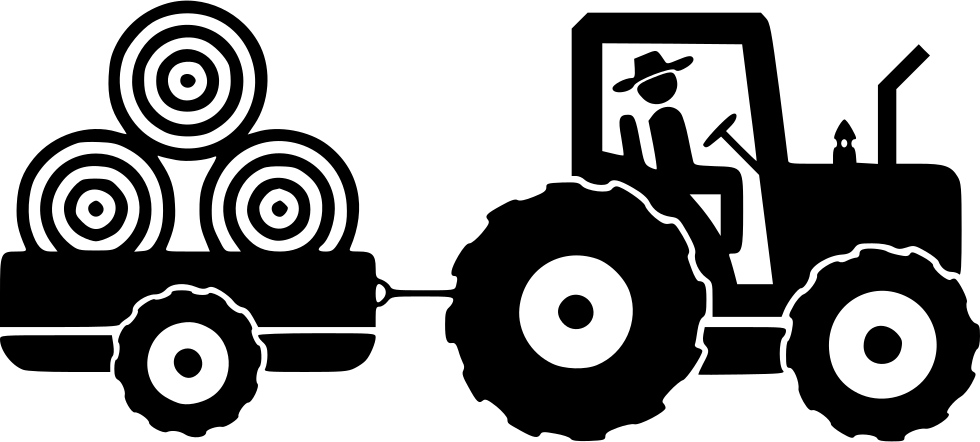 Farmer Driving Tractorwith Hay Bales