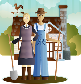 Farmhouse Couple Illustration