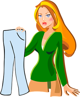 Fashionable Cartoon Woman Holding Pants