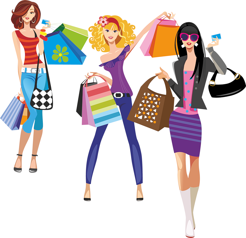 Fashionable Shoppers Cartoon Illustration