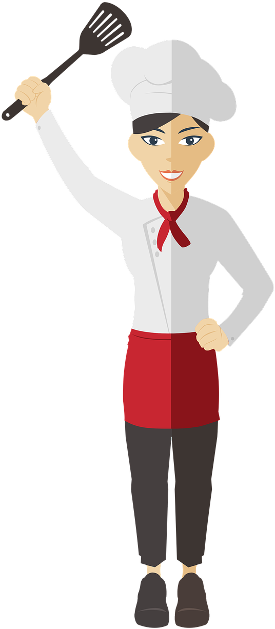 Female Chef Cartoon Holding Spatula