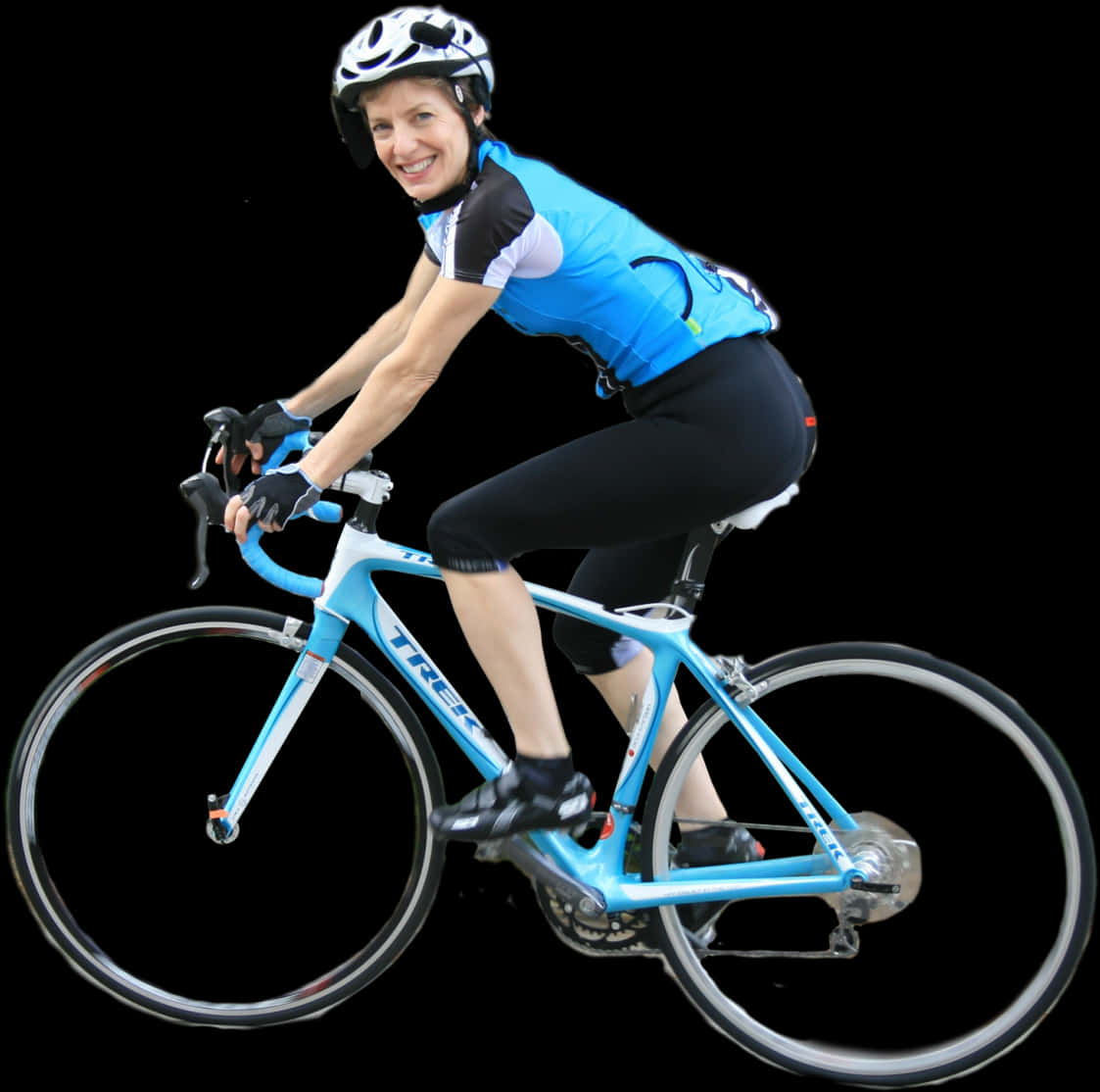 Female Cyclistin Blue Riding Road Bike