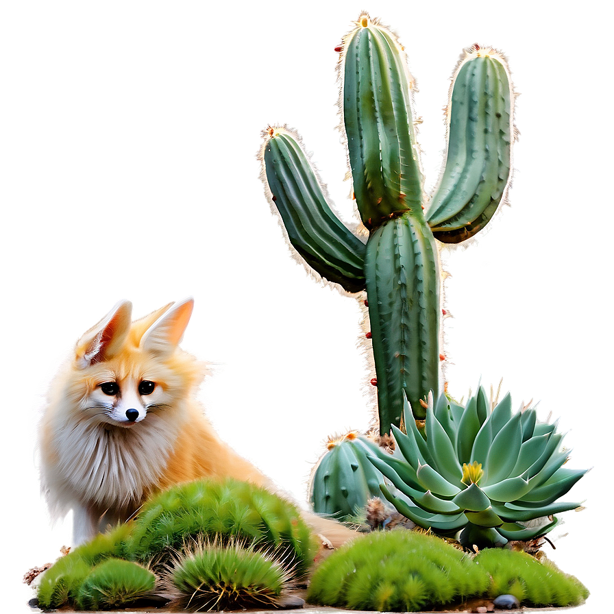 Fennec Fox With Cactus Plants Png 84