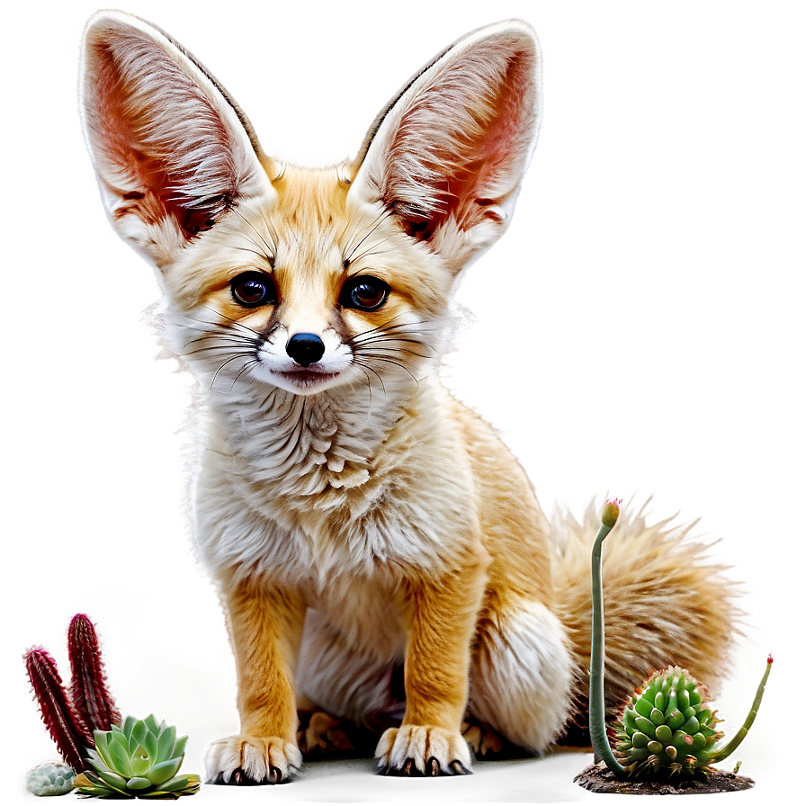 Fennec Fox With Cactus Plants Png Cko27