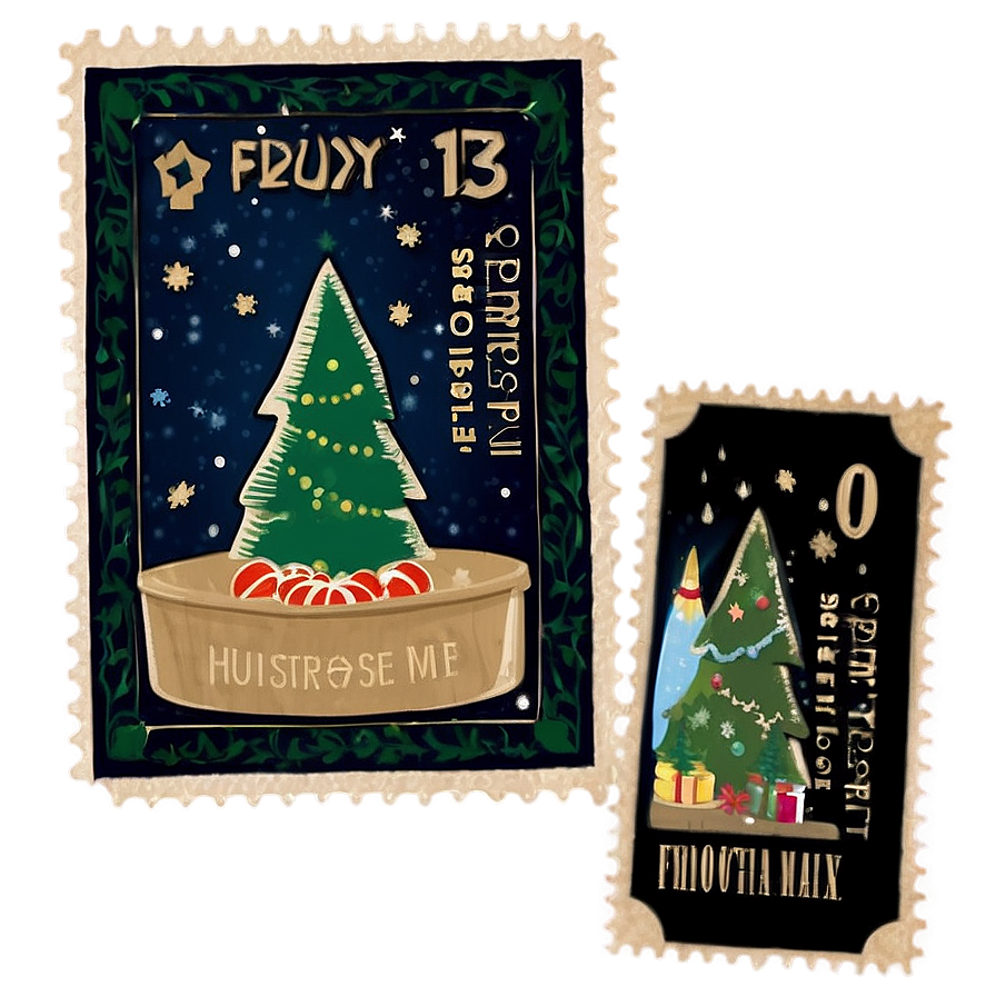 Festive Holiday Postage Stamp Png 06122024