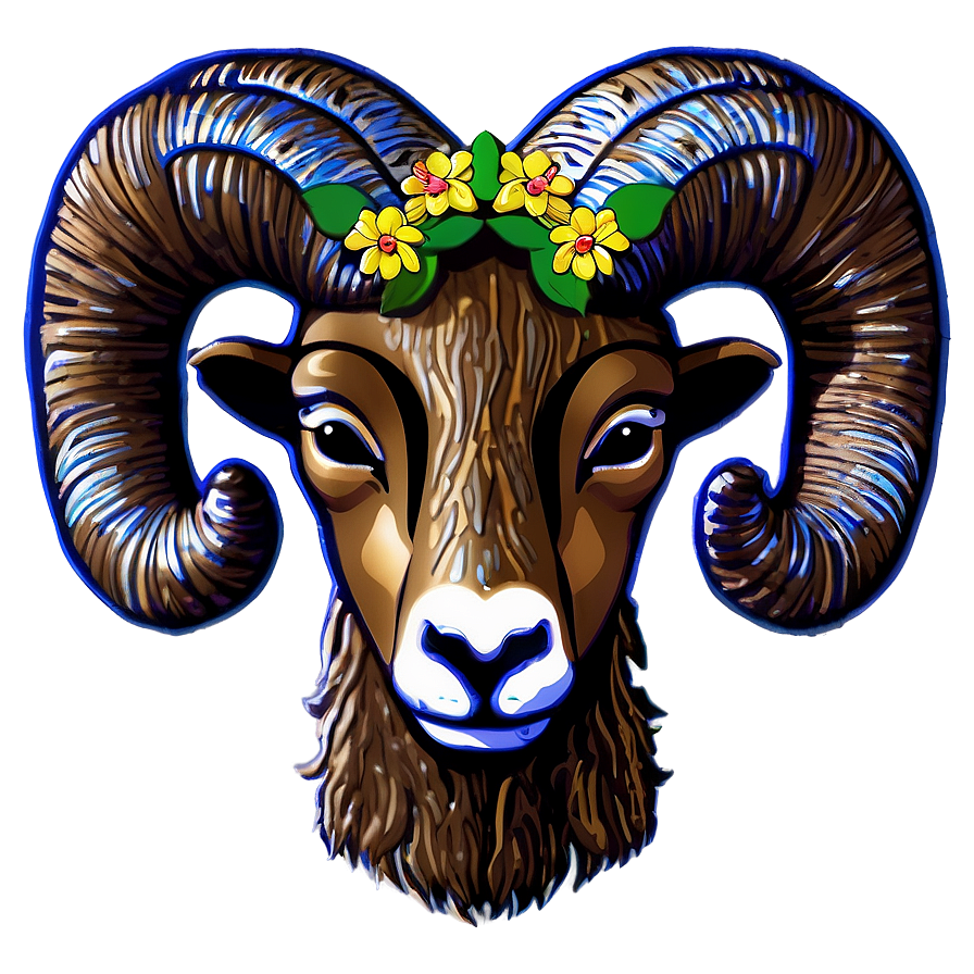 Festive Ram Head With Flowers Png Fmc13