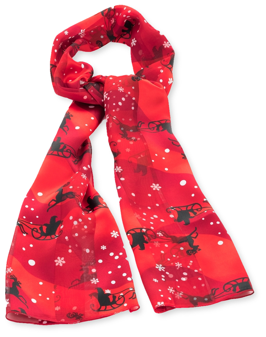 Festive Red Scarfwith Reindeer Pattern