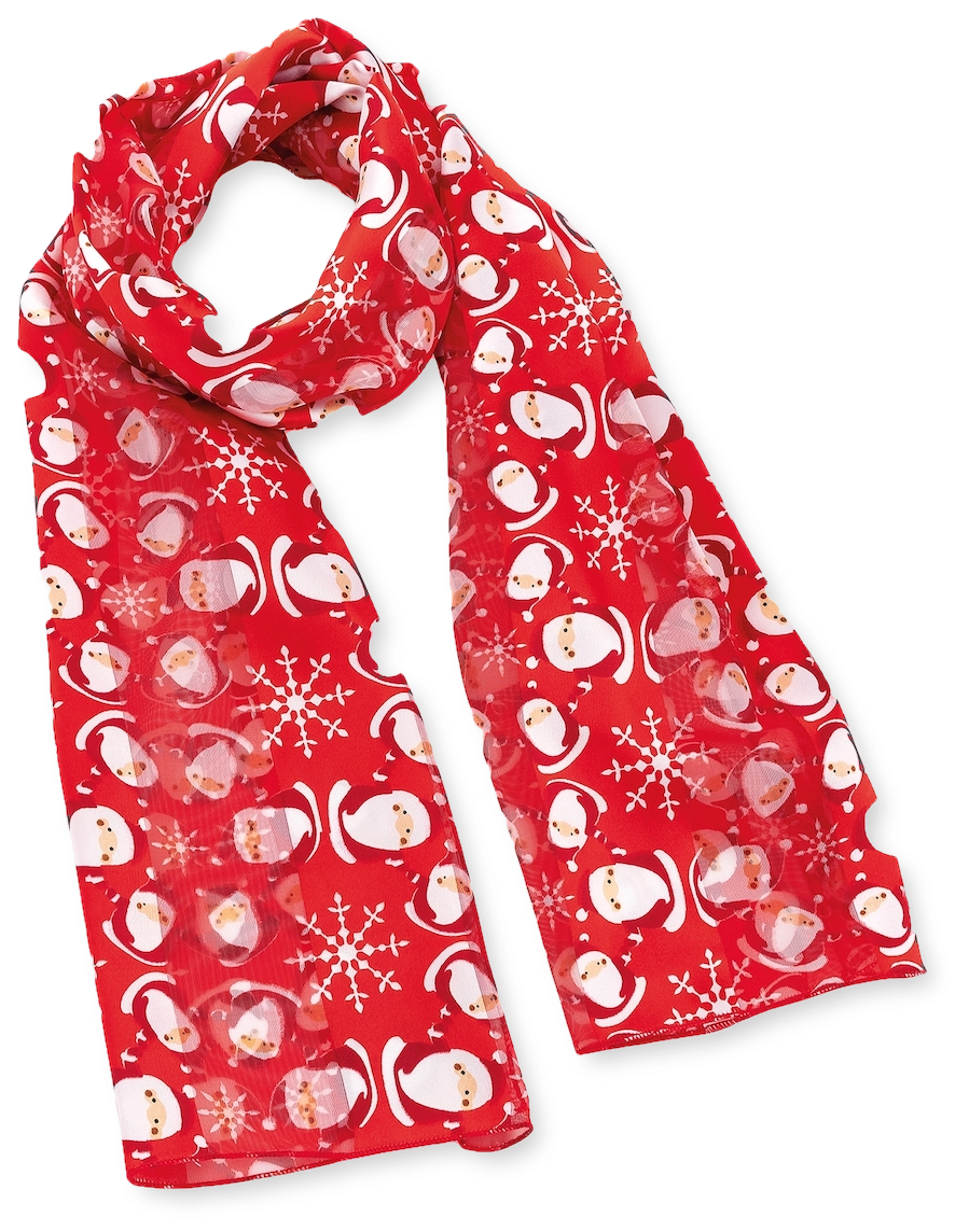 Festive Red Scarfwith Snowflakesand Santa Pattern