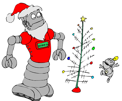 Festive Robots Decorating Christmas