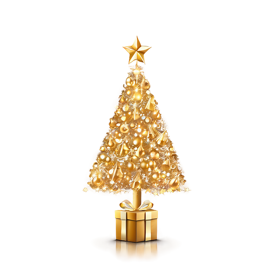 Festive Shimmering Gold Christmas Tree Png Knt