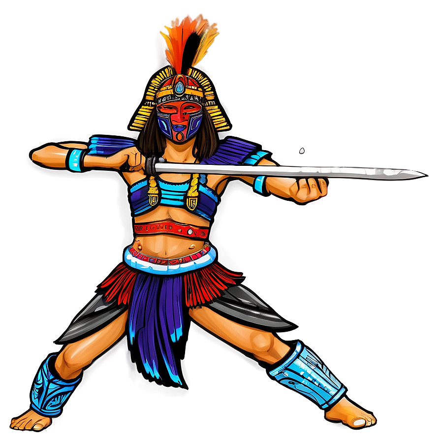 Fierce Aztec Warrior Battle Pose Png Qml