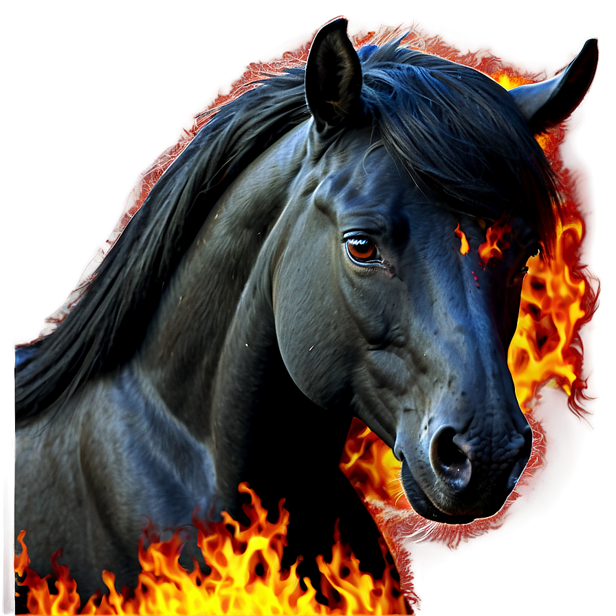 Fiery Black Stallion Spirit Png Nfh