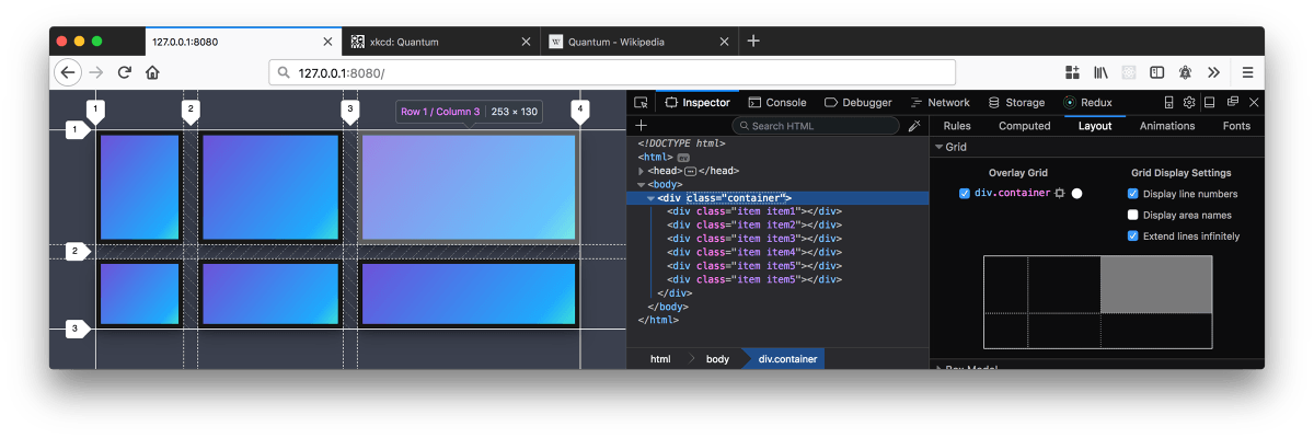 Firefox Developer Tools Grid Layout Inspector