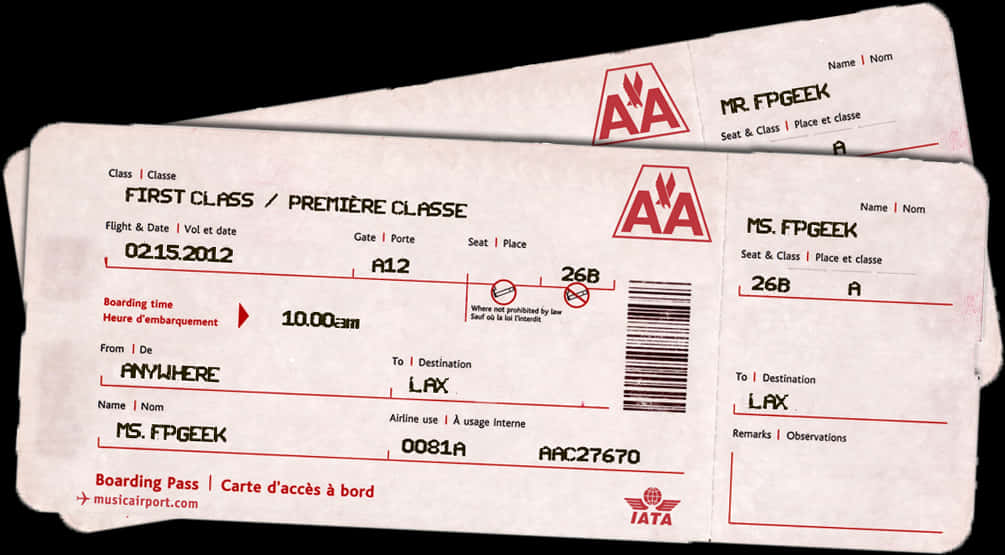 First Class Boarding Pass A A