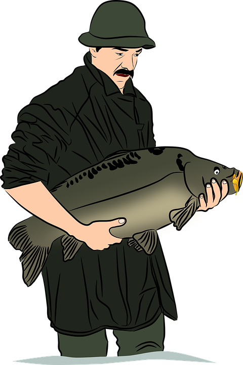 Fisherman Holding Large Carp Illustration