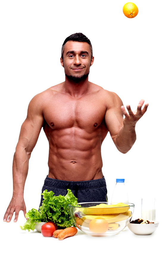 Fit Man Balancing Orange Fruit