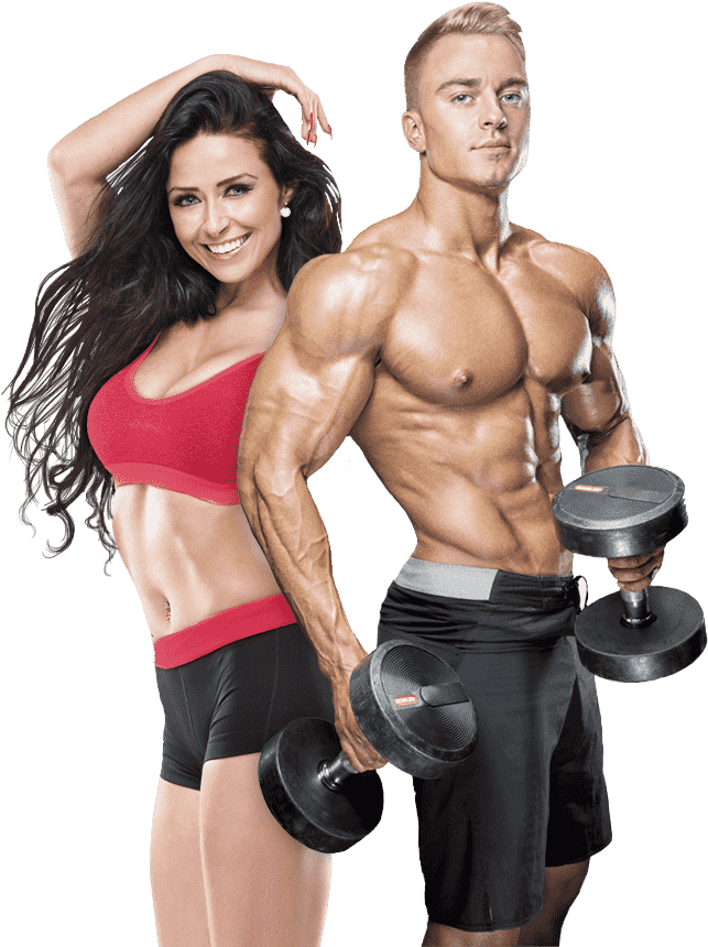 Fitness Duo Posing With Weights