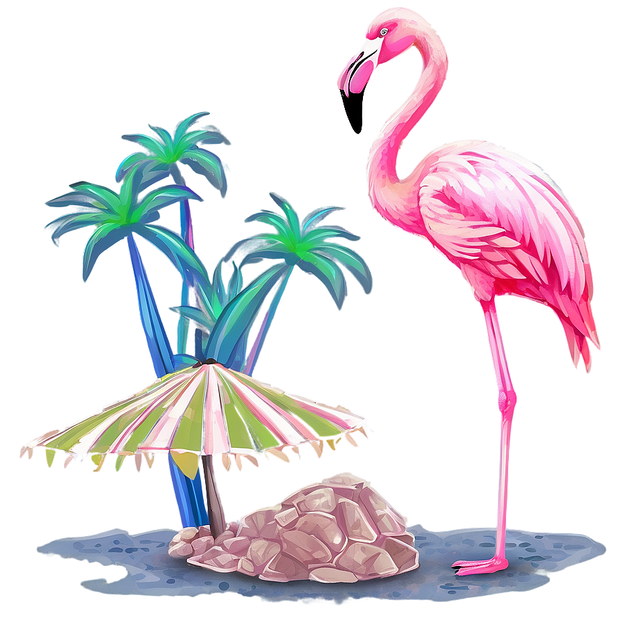 Flamingo And Tropical Beach Sunset Png 06272024