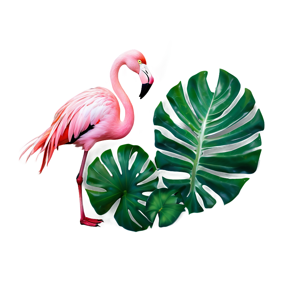 Flamingo And Tropical Leaves Png Cdn32