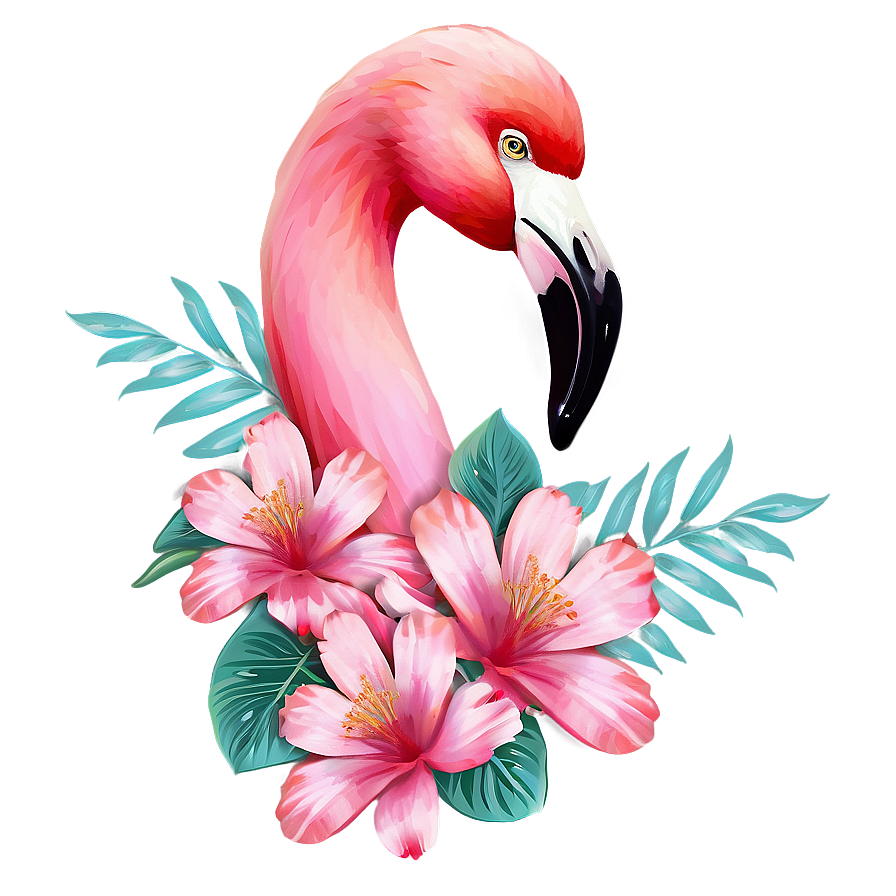 Flamingo With Floral Decor Png 48