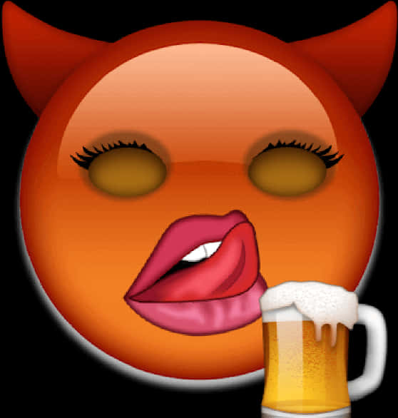 Flirty Devil Emoji With Beer