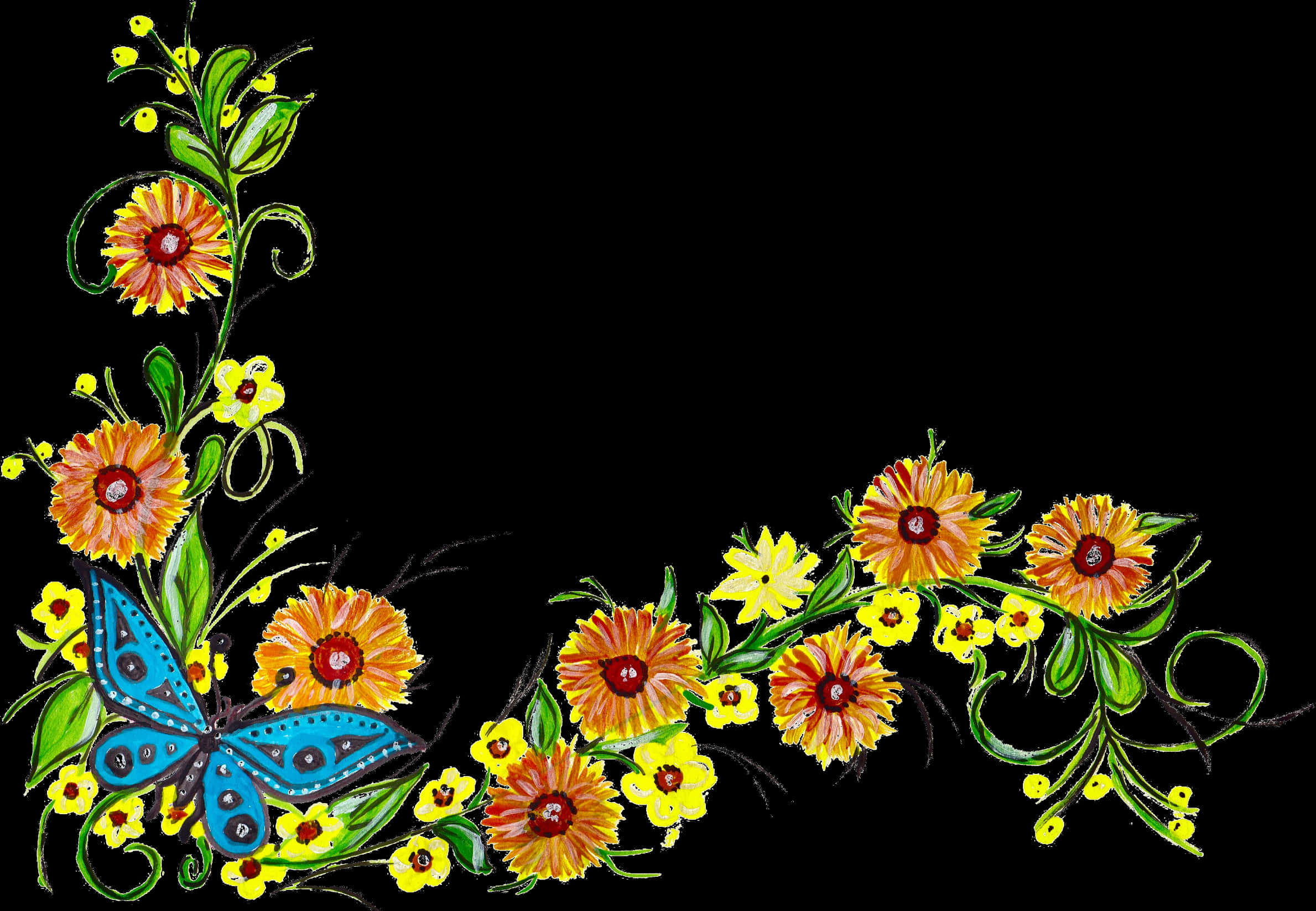 Floral_ Artwork_with_ Blue_ Butterfly