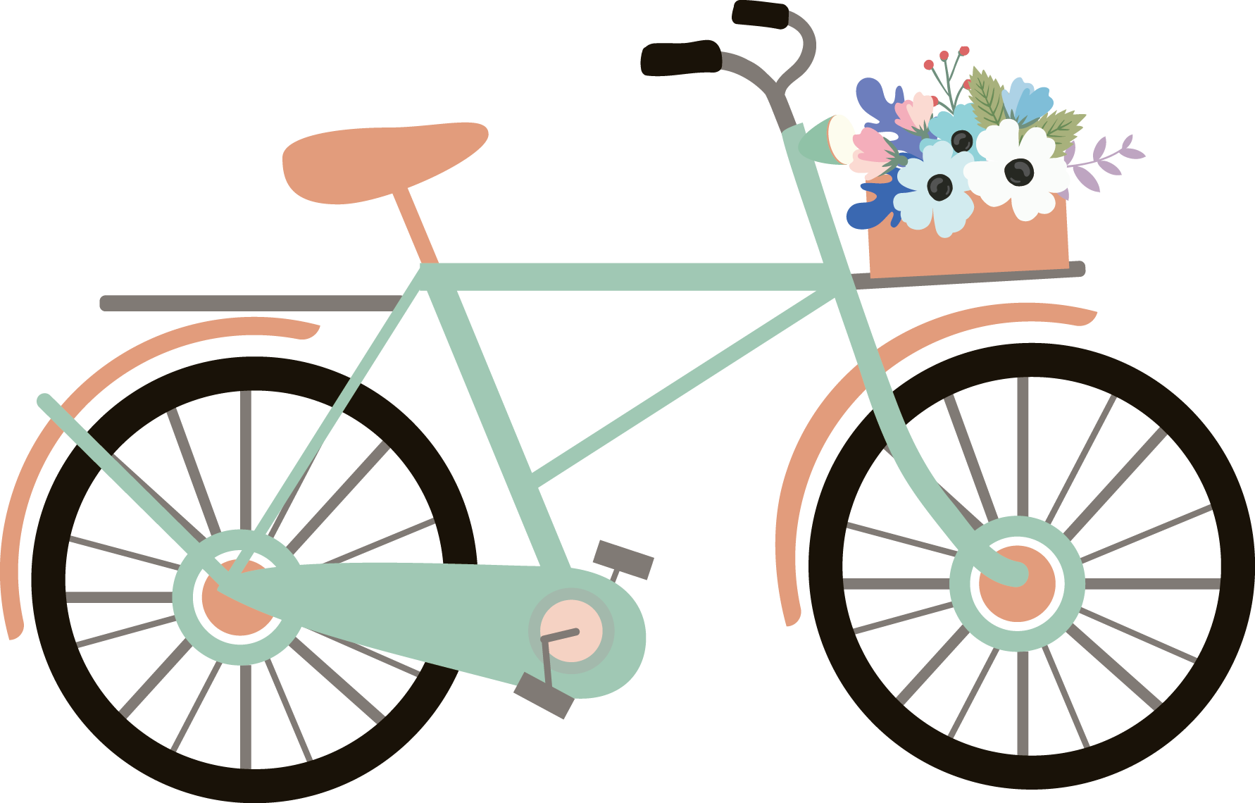 Floral Basket Bicycle Illustration