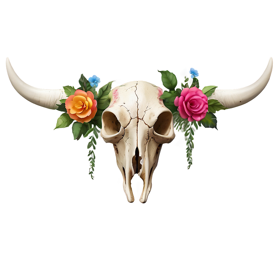 Floral Cow Skull Decoration Png 30