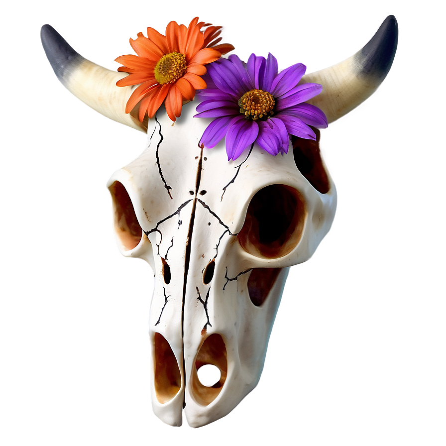 Floral Cow Skull Decoration Png Oge3