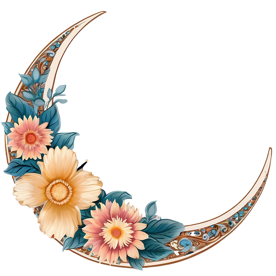 Floral Crescent Moon Art Png 06252024