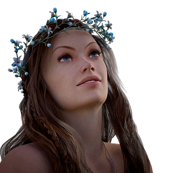 Floral Crown Woman Gazing Upward