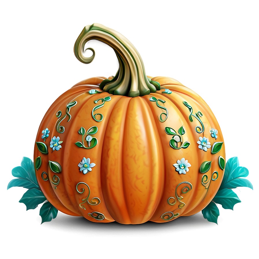 Floral Decorated Pumpkin Png Cox60