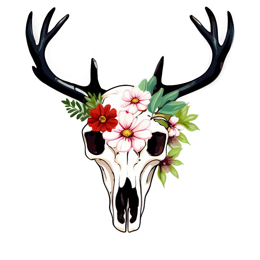 Floral Deer Skull Graphic Png 06132024