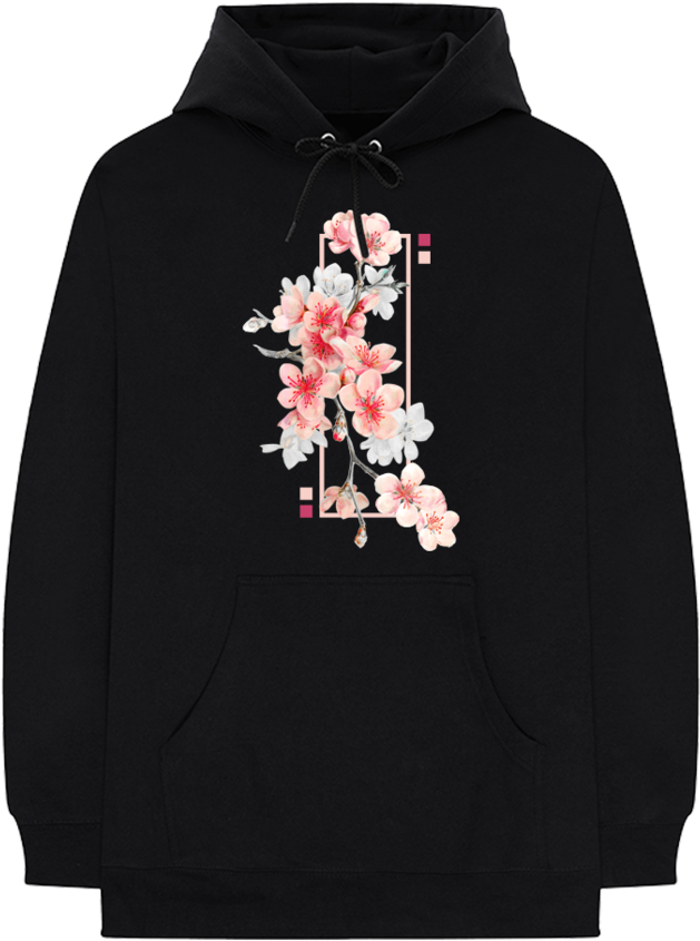 Floral Design Black Hoodie