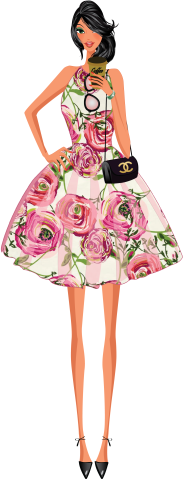 Floral Dress Fashion Model Illustration