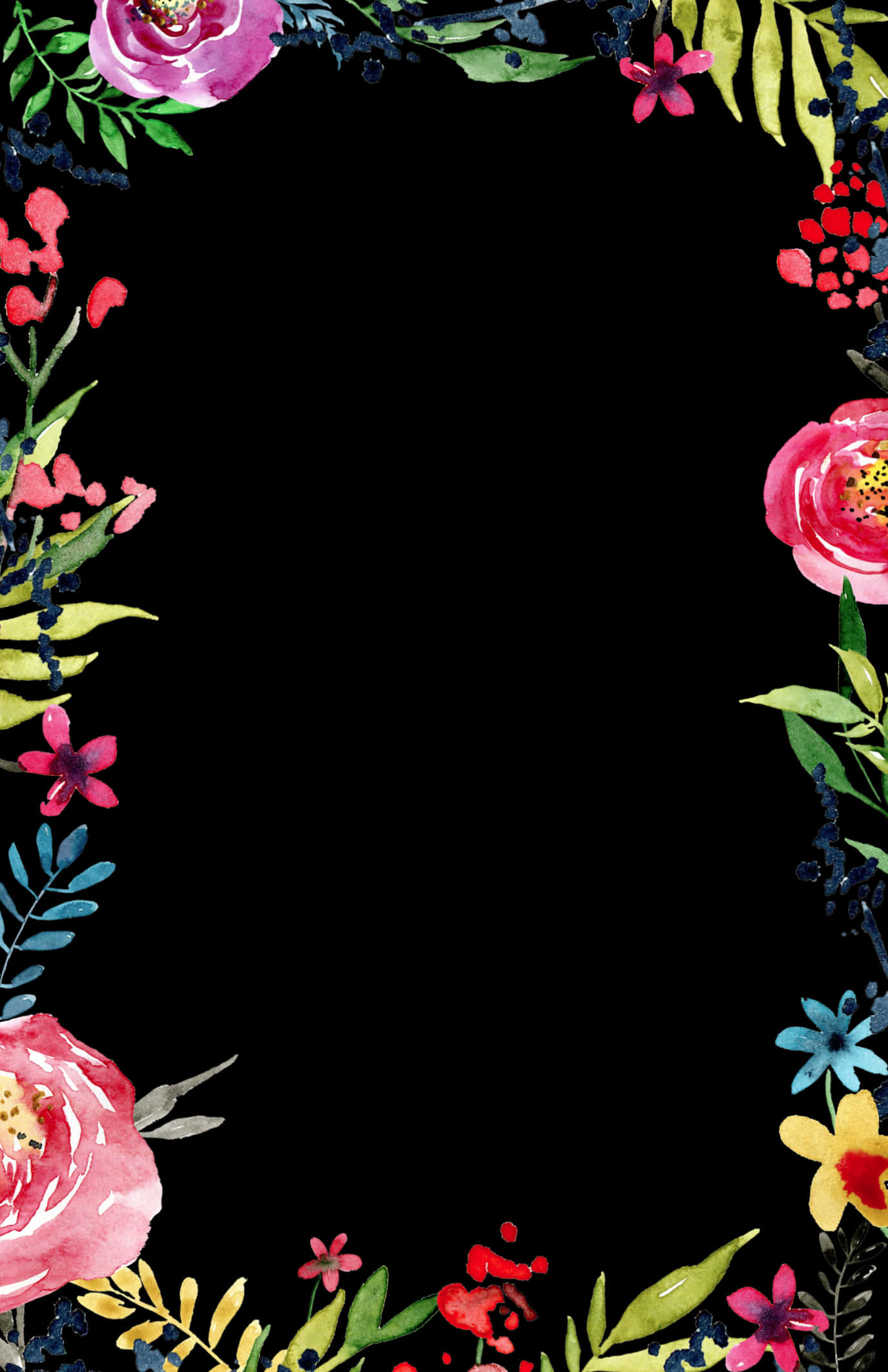 Floral Frame Black Background