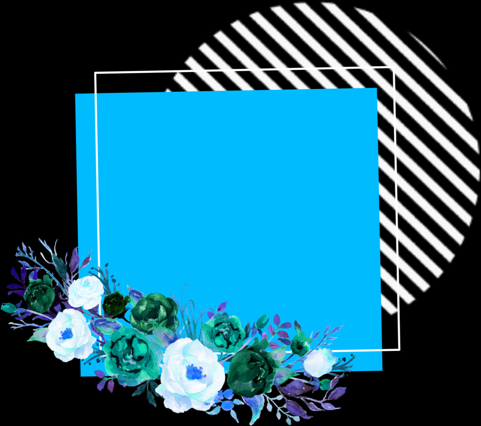 Floral Framewith Striped Circle Background