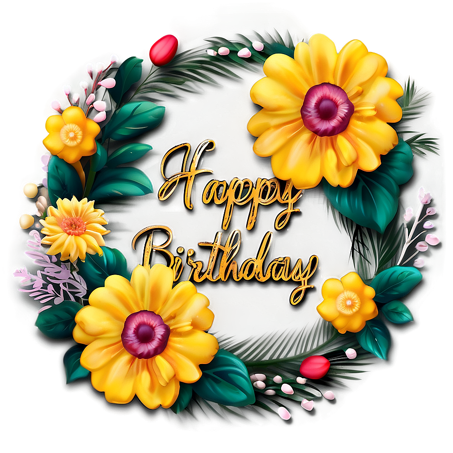 Floral Happy Birthday Cake Topper Png 73