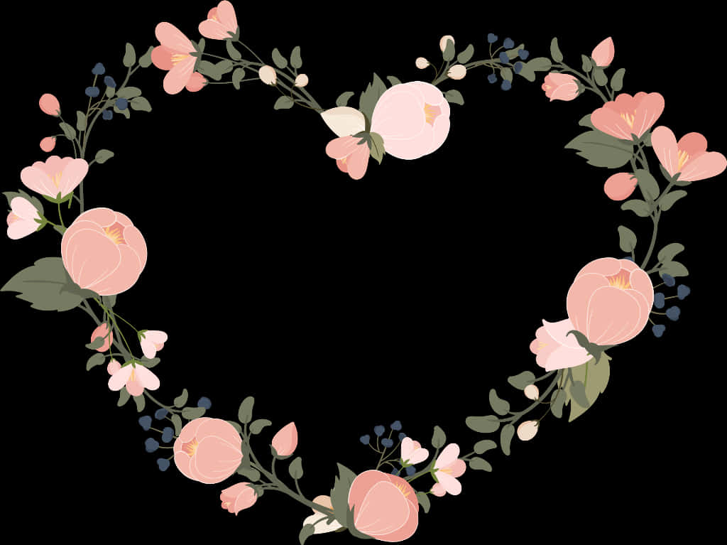 Floral Heart Design Black Background