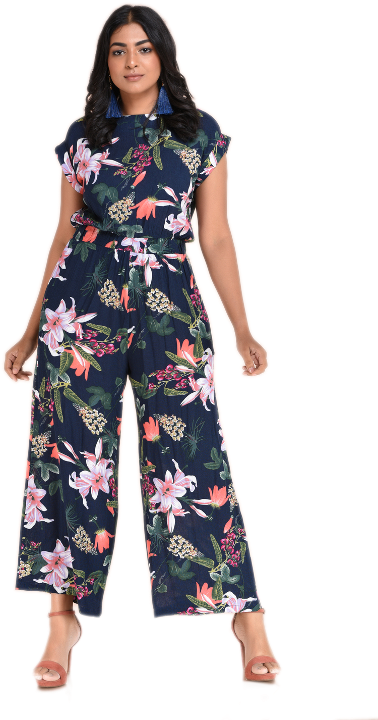 Floral Jumpsuit Fashion Model Pose