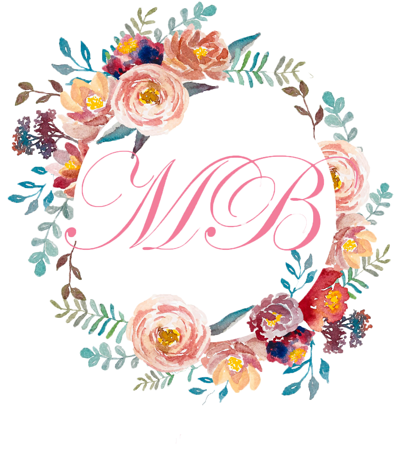 Floral Monogram M O B Wreath