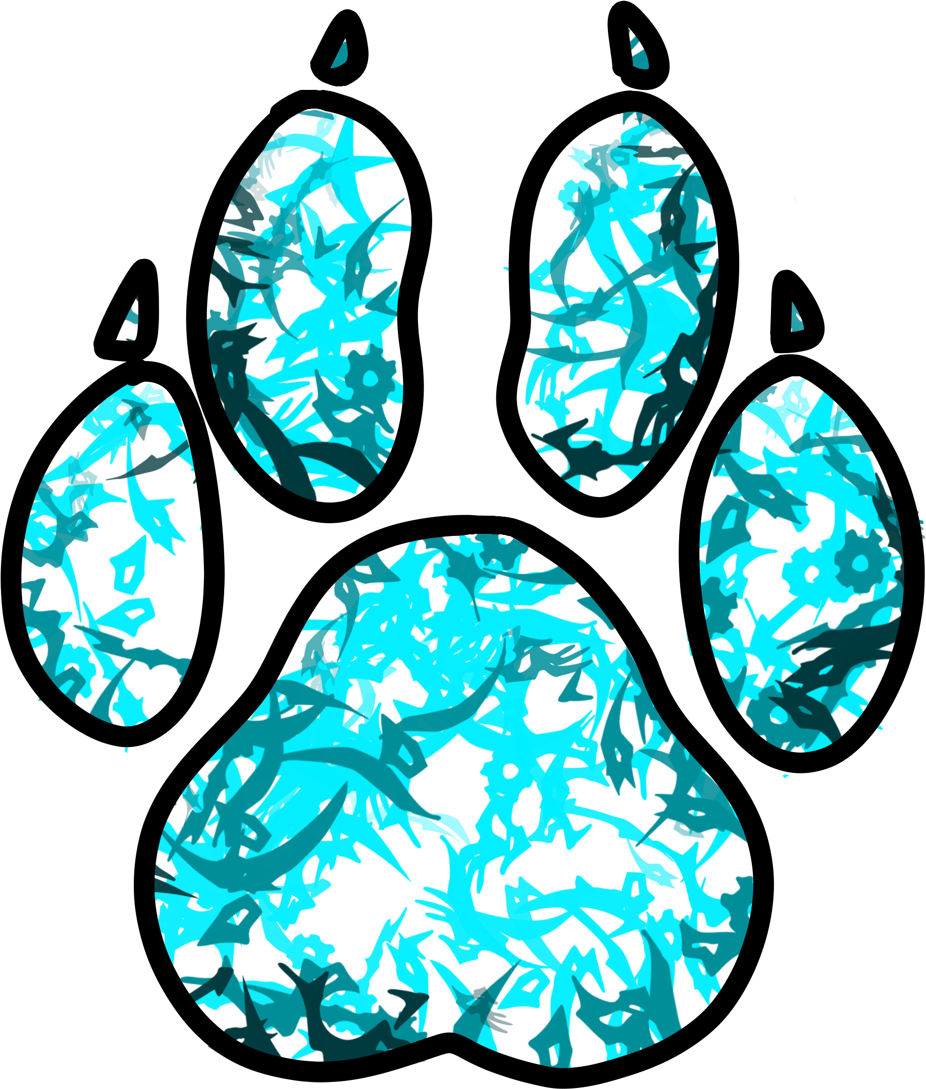 Floral Pattern Blue Paw Print