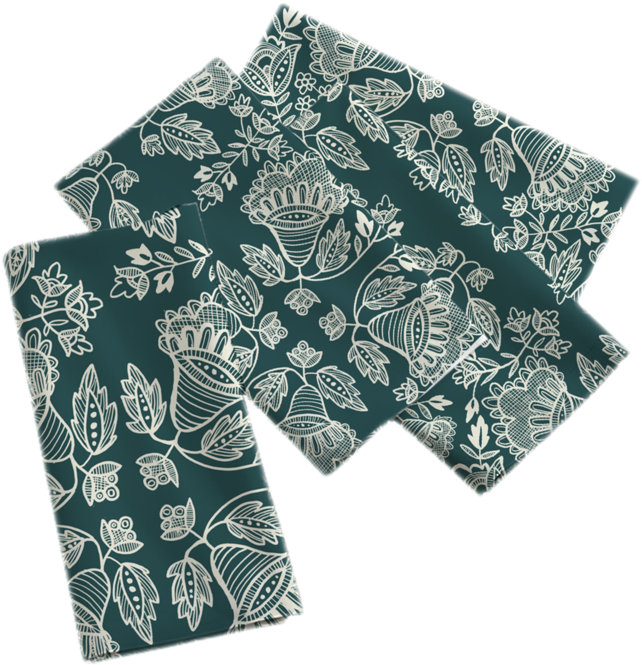 Floral Pattern Napkins Teal Background