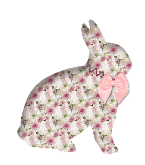 Floral Pattern Rabbitwith Pink Bow