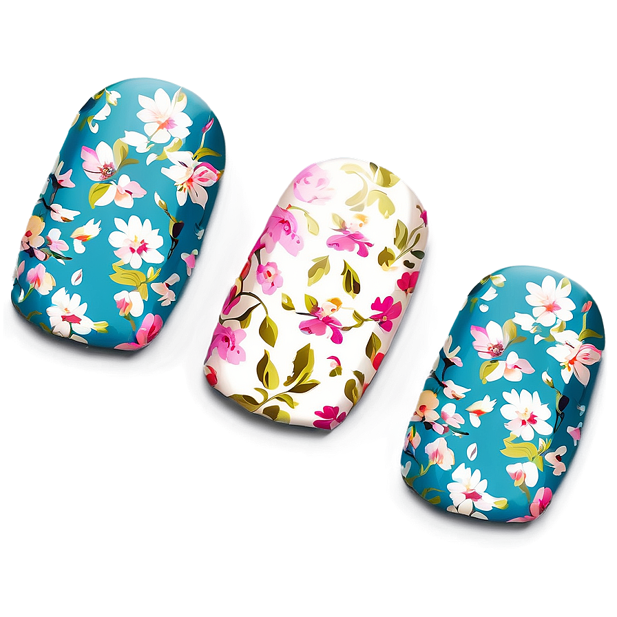 Floral Patterned Fake Nails Png 46